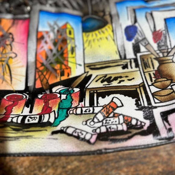 Biacci Leather Excellent Condition Hand Painted Satchel Purse Bag Handbag - Picture 4 of 8